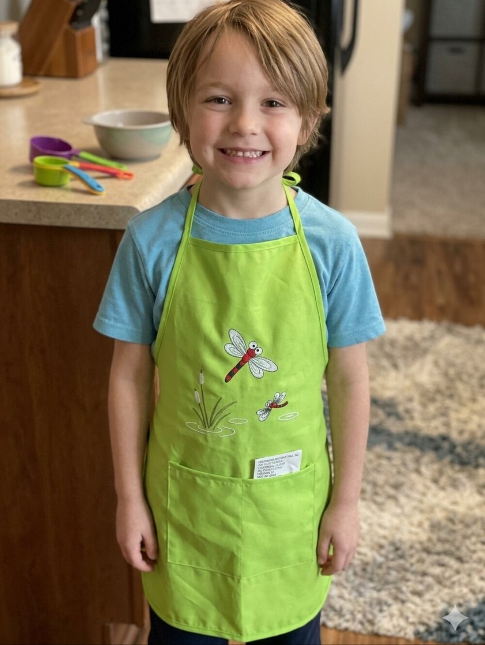Greenbrier Kids Fabric Craft Gardening Apron - Green Dragonfly Motif (One Size)